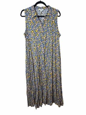 Croft & Barrow Blue Floral Tiered  Sleeveless Maxi Dress. Size Large.